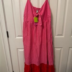 Tabitha Brown for Target Pink and Red linen/Rayon dress, sz.1x, NWT